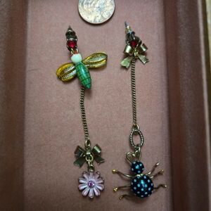 Betsey Johnson Mismatched Insect JewelColorful Insect and Flower Dangle Earrings